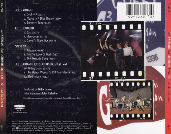 Joe Satriani / Eric Johnson (2) / Steve Vai - G3 Live In Concert (CD, Album) - Image 2