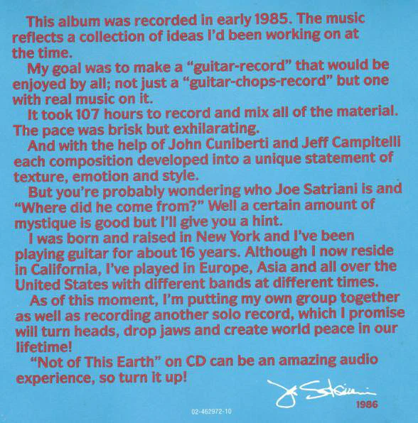 Joe Satriani - Not Of This Earth (CD, Album, RE) - Image 4