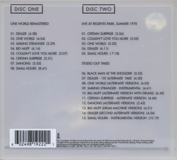 John Martyn - One World  (CD, Album, RE, RM + CD + Dlx) - Image 2