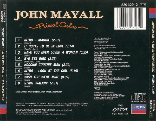 John Mayall - Primal Solos (CD, Album, RE, RM) - Image 2