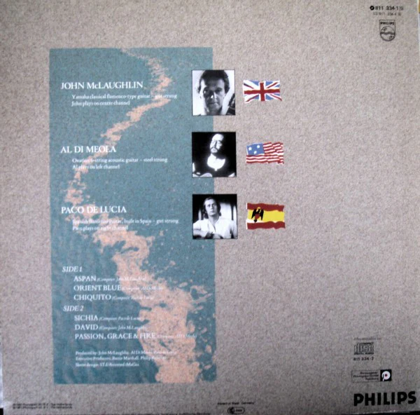 John McLaughlin - Al Di Meola - Paco De Lucía - Passion, Grace & Fire (LP, Album) - Image 2