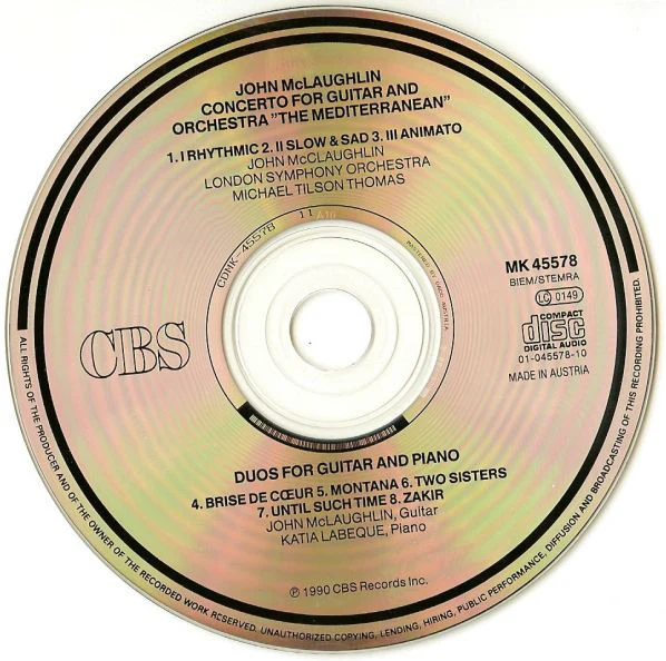 John McLaughlin & Katia Labeque* / Michael Tilson Thomas ~ London Symphony Orchestra* - Concerto  For Guitar & Orchestra "The Mediterranean" / Duos For Guitar & Piano (CD, Album) - Image 3