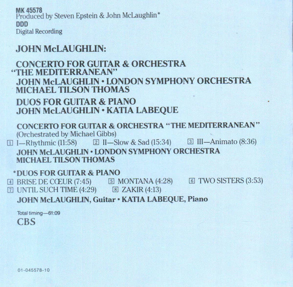 John McLaughlin & Katia Labeque* / Michael Tilson Thomas ~ London Symphony Orchestra* - Concerto  For Guitar & Orchestra "The Mediterranean" / Duos For Guitar & Piano (CD, Album) - Image 4