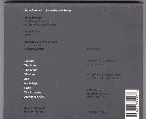 John Surman - Proverbs And Songs (CD, Album) - Image 2