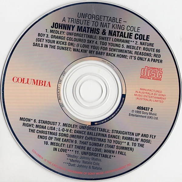 Johnny Mathis With Special Guest Natalie Cole - Unforgettable: A Musical Tribute To Nat King Cole (CD, Album, RE) - Image 3