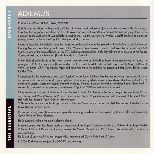 Karl Jenkins - Adiemus - The Essential (CD, Comp) - Image 5