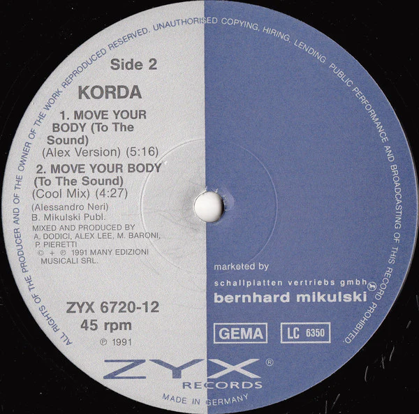 Korda - Move Your Body (To The Sound) (12", Maxi) - Image 3