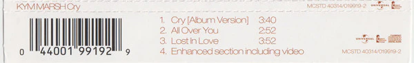 Kym Marsh - Cry (CD, Single, Enh, CD1) - Image 2
