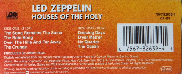 Led Zeppelin - Houses Of The Holy (Cass, Album, RE, RM) - Image 2