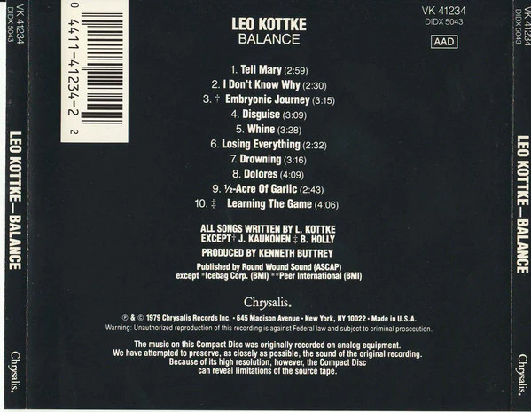 Leo Kottke - Balance (CD, Album, RE) - Image 4