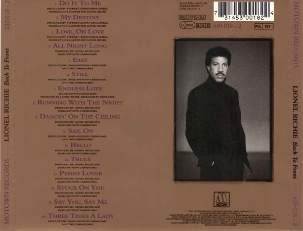 Lionel Richie - Back To Front (CD, Comp, RP) - Image 2