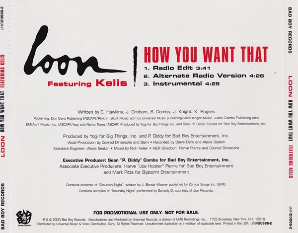 Loon Featuring Kelis - How You Want That (CD, Single, Promo) - Image 2