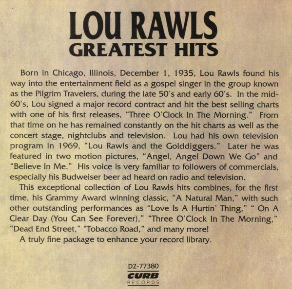 Lou Rawls - Lou Rawls Greatest Hits (CD, Album, Comp) - Image 5