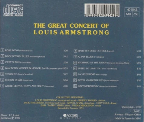 Louis Armstrong - The Great Concert Of Louis Armstrong (CD, RE) - Image 2