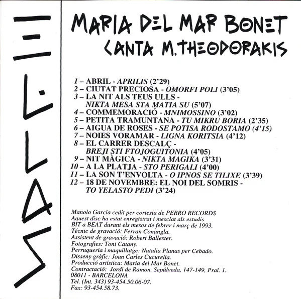 Maria Del Mar Bonet - El·Las - Maria Del Mar Bonet Canta M. Theodorakis (CD, Album) - Image 4