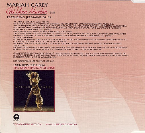Mariah Carey - Get Your Number (CD, Single, Promo) - Image 2