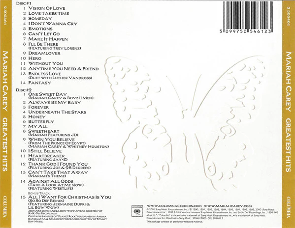 Mariah Carey - Greatest Hits (2xCD, Comp) - Image 2