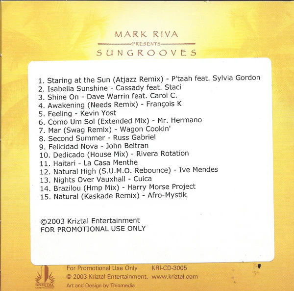 Mark Riva - Sungrooves (CD, Advance, Comp, Promo) - Image 2