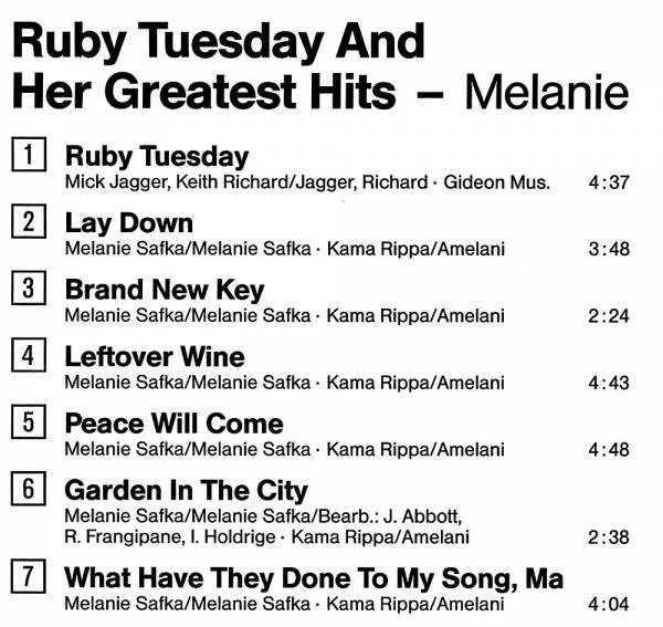 Melanie (2) - Ruby Tuesday And Her Greatest Hits (CD, Comp) - Image 3