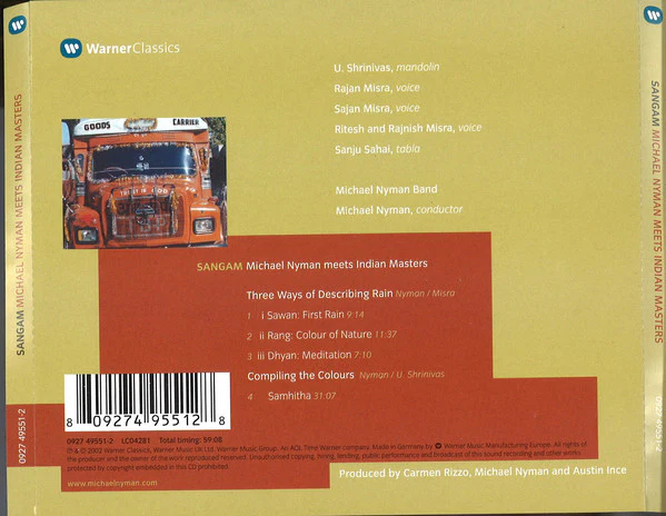 Michael Nyman, U. Shrinivas*, Rajan & Sajan Misra - Sangam (Michael Nyman Meets Indian Masters) (CD, Album) - Image 2