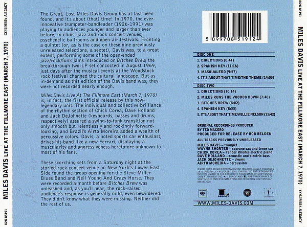 Miles Davis - Live At The Fillmore East (March 7, 1970) - It's About That Time (2xCD, Album) - Image 2