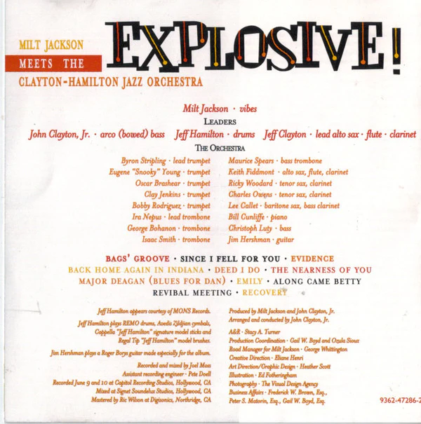 Milt Jackson Meets The Clayton-Hamilton Jazz Orchestra* - Explosive! (CD, Album) - Image 3