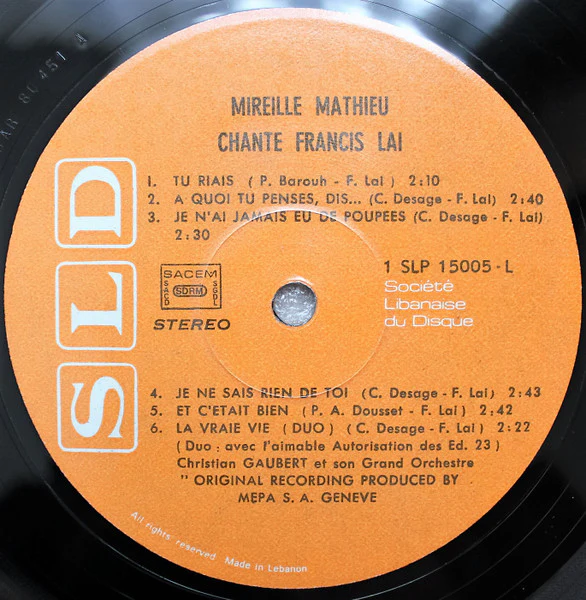 Mireille Mathieu - Chante Francis Lai (LP, Album) - Image 3