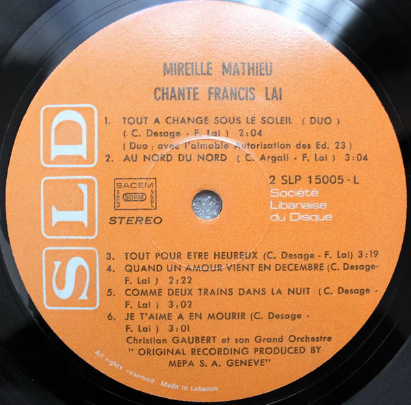 Mireille Mathieu - Chante Francis Lai (LP, Album) - Image 4