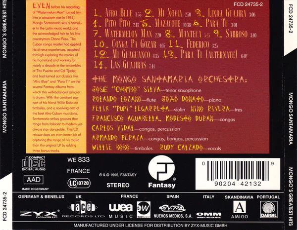 Mongo Santamaria - Mongo's Greatest Hits (CD, Comp, RM) - Image 2