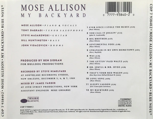 Mose Allison - My Backyard (CD, Album) - Image 2