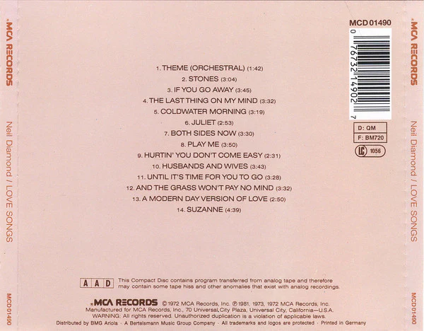 Neil Diamond - Love Songs (CD, Comp, RE) - Image 2