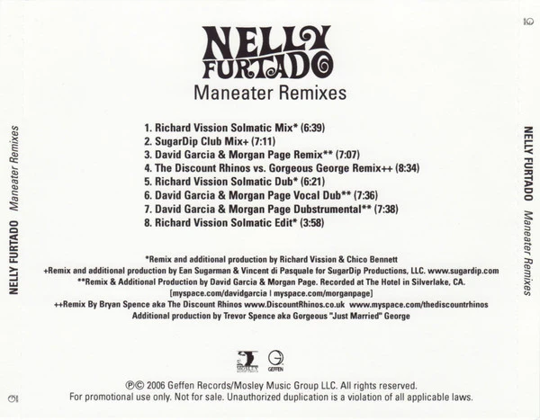 Nelly Furtado - Maneater (Remixes) (CDr, Single, Promo)