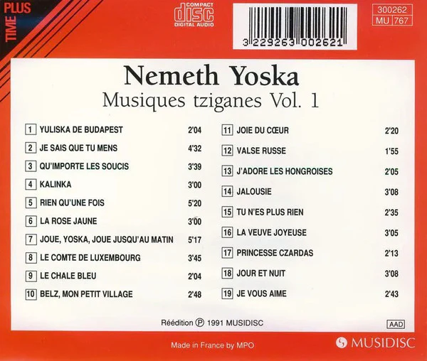 Nemeth Yoska* - Musiques Tziganes Vol. 1 (CD, Comp) - Image 2