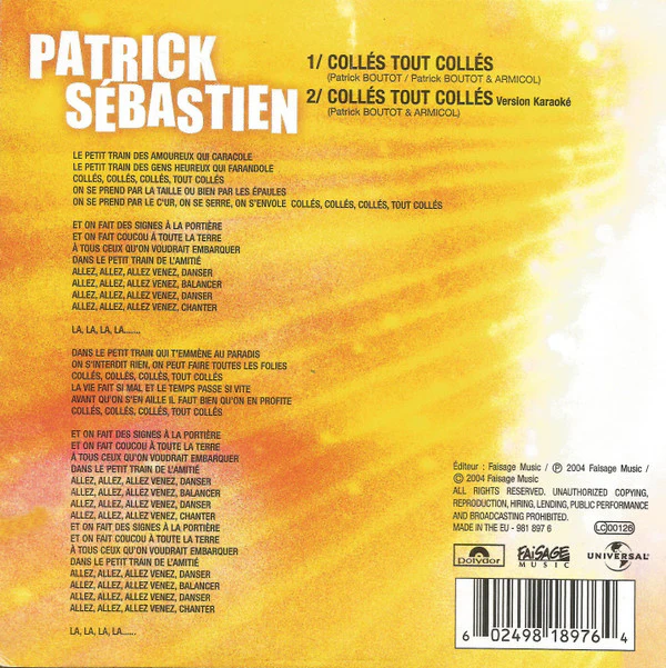 Patrick Sébastien - Collés Tout Collés (CD, Single, Car) - Image 2