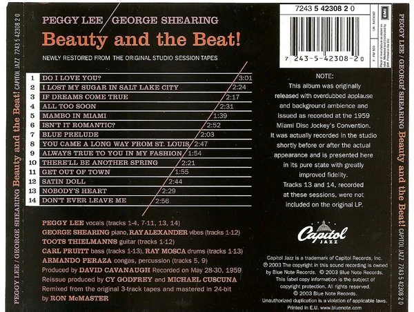 Peggy Lee / George Shearing - Beauty And The Beat! (CD, Album, RE) - Image 2