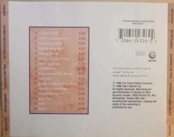 Peter Gabriel - Shaking The Tree (Sixteen Golden Greats) (CD, Comp, RE) - Image 3