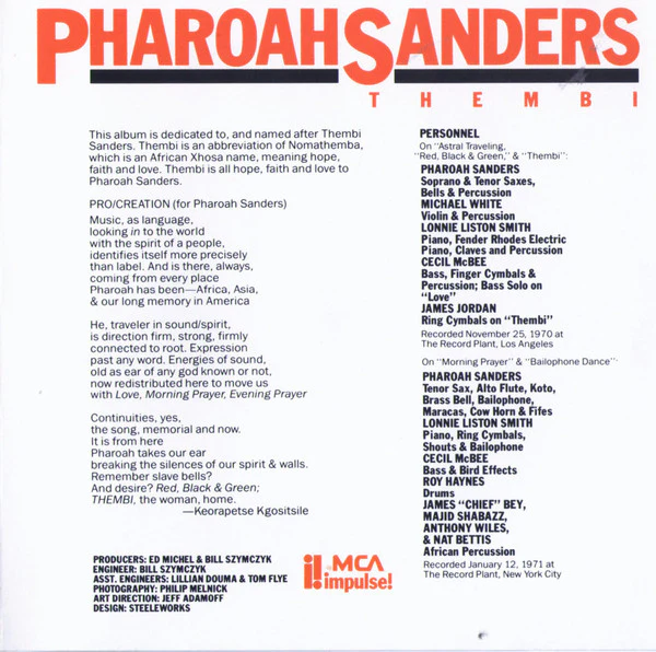 Pharoah Sanders - Thembi (CD, Album, RE, RM) - Image 5