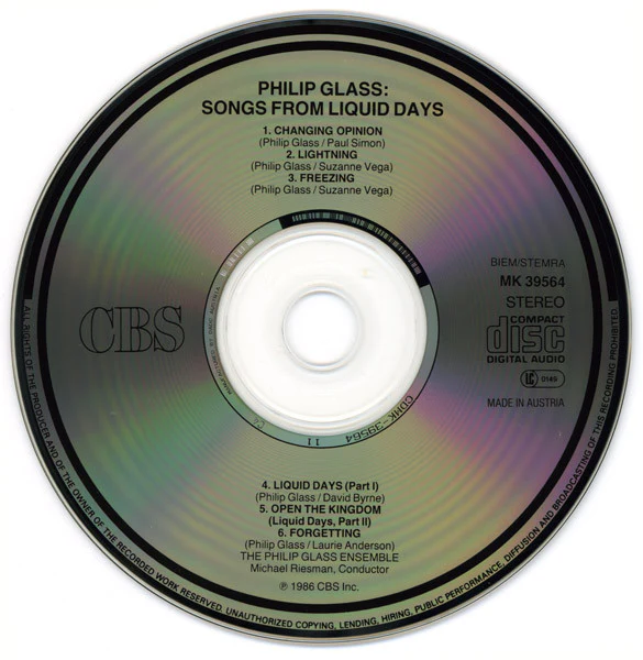 Philip Glass - Songs From Liquid Days (CD, Album, RE) - Image 4