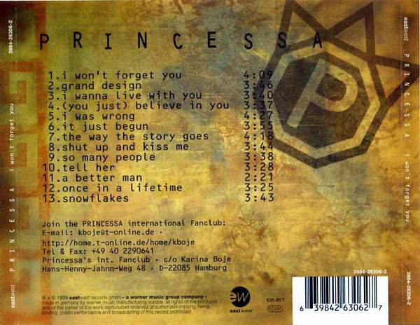 Princessa - I Won't Forget You (CD, Album) - Image 2
