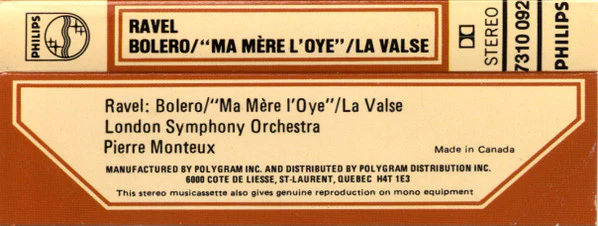 Ravel* : London Symphony Orchestra, Pierre Monteux - Bolero, "Ma Mère L'Oye" / La Valse (Cass, Album, RE, Dol) - Image 2