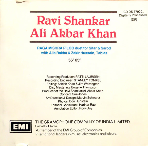 Ravi Shankar / Ali Akbar Khan - Raga Mishra Piloo (Duet For Sitar & Sarod) (CD, Album, RE) - Image 4