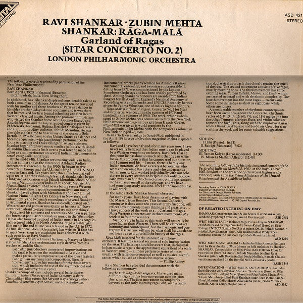 Ravi Shankar And Zubin Mehta And London Philharmonic Orchestra* - Raga Mala (Garland Of Ragas) (LP) - Image 2