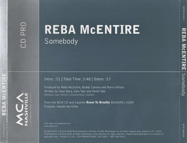 Reba McEntire - Somebody (CD, Promo) - Image 2