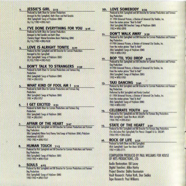 Rick Springfield - The Best Of Rick Springfield (CD, Comp, RM) - Image 4