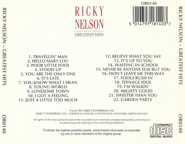 Ricky Nelson (2) - Greatest Hits (CD, Comp) - Image 2