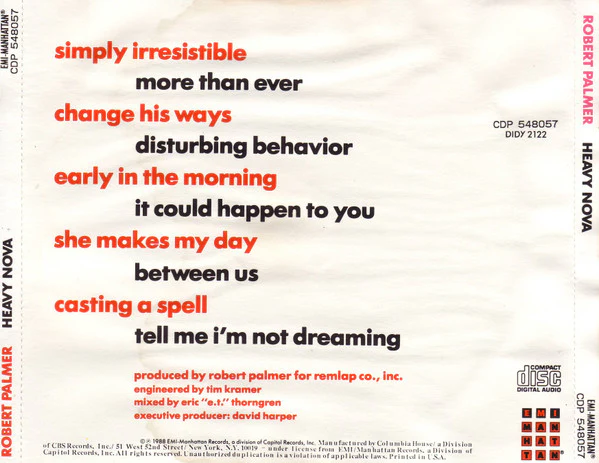 Robert Palmer - Heavy Nova (CD, Album, Club) - Image 2