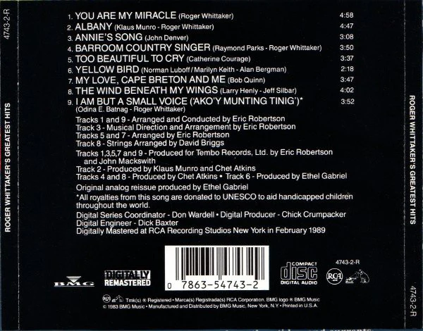 Roger Whittaker - Greatest Hits (CD, Comp, RE) - Image 2