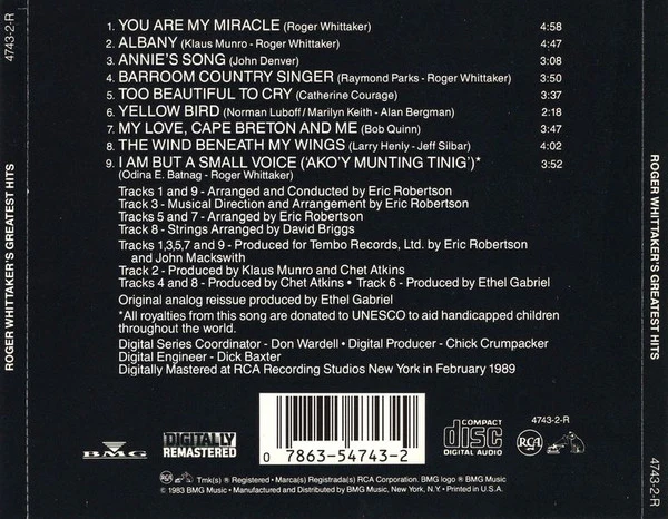 Roger Whittaker - Greatest Hits (CD, Comp, RM) - Image 2