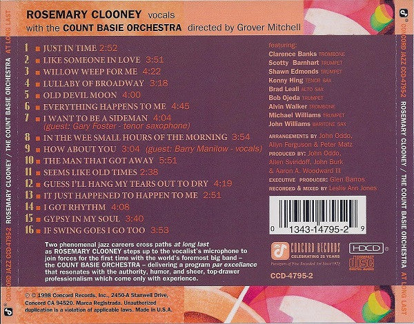Rosemary Clooney / The Count Basie Orchestra* - At Long Last (HDCD, Album) - Image 2