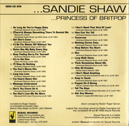 Sandie Shaw - Princess Of Britpop (CD, Album, Comp) - Image 4
